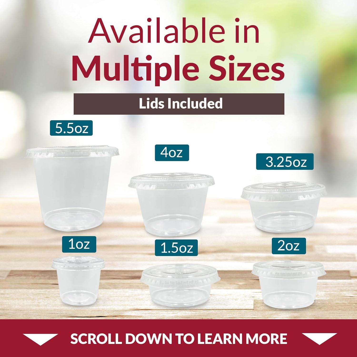 imageReli 55 oz Condiment Containers with Lids 100 sets Ideal for Sauce Souffle Samples Jello Shot Cups Disposable BPAFree Plastic Small Containers 55oz Bulk