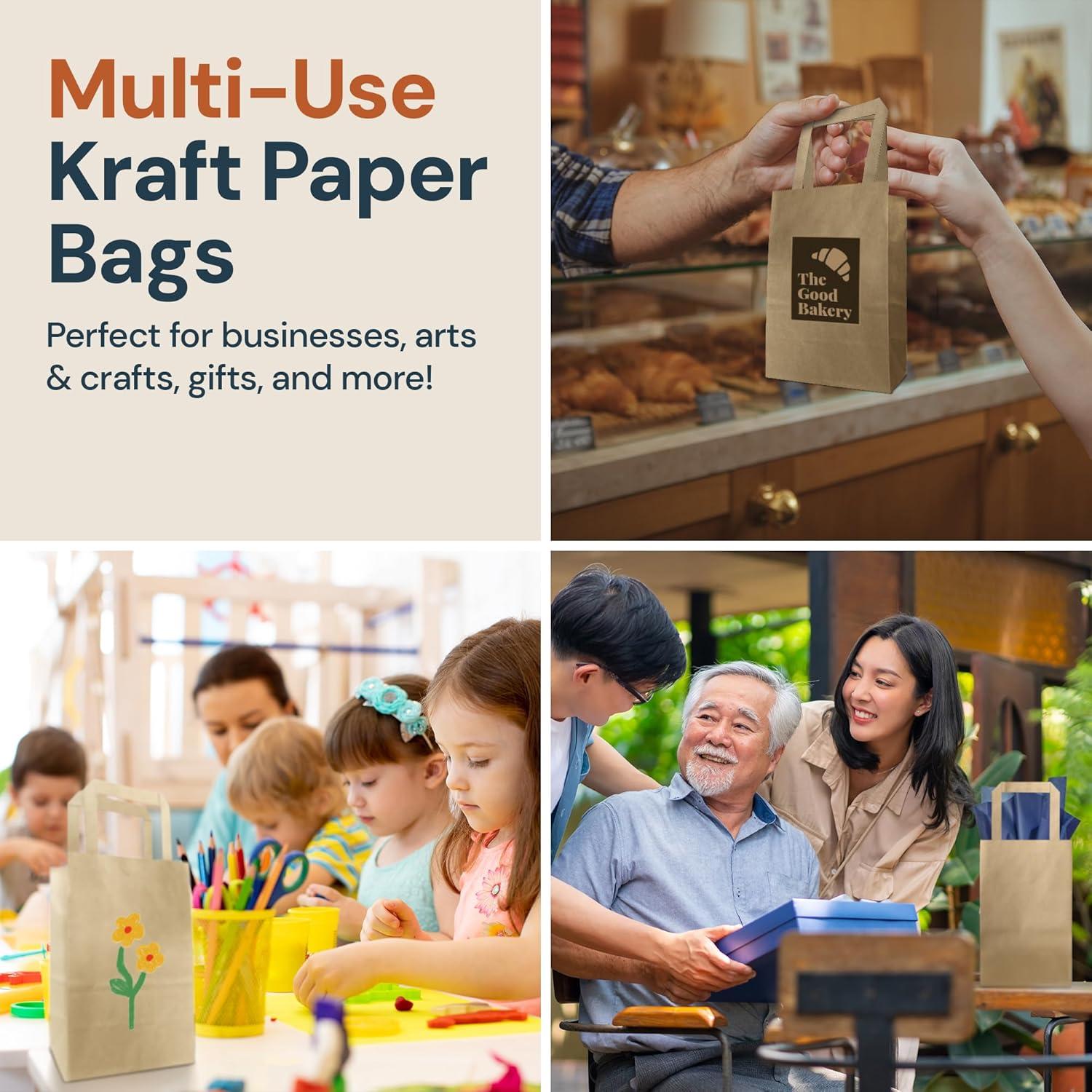 imageReli 525x325x8 in Small Paper Bags with Handles 110 Pack Kraft Brown Paper Bags with Flat Handles Bulk Ideal for Gifts Retail Shopping Merchandise Crafts