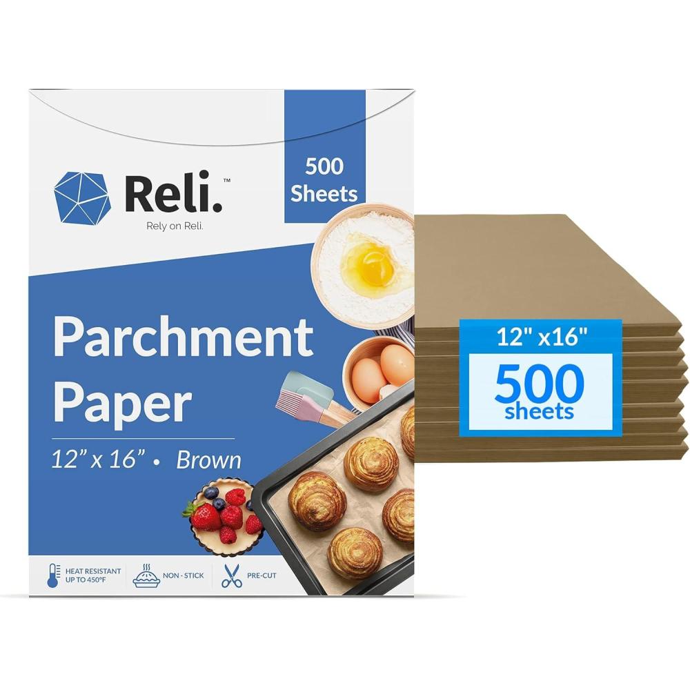 imageReli 500 Pcs Parchment Paper Sheets Bulk 12x16 in Brown Parchment Sheets Baking Paper NonStick PreCut Pan Liners Brown Disposable for Baking Air Fryer Grilling500