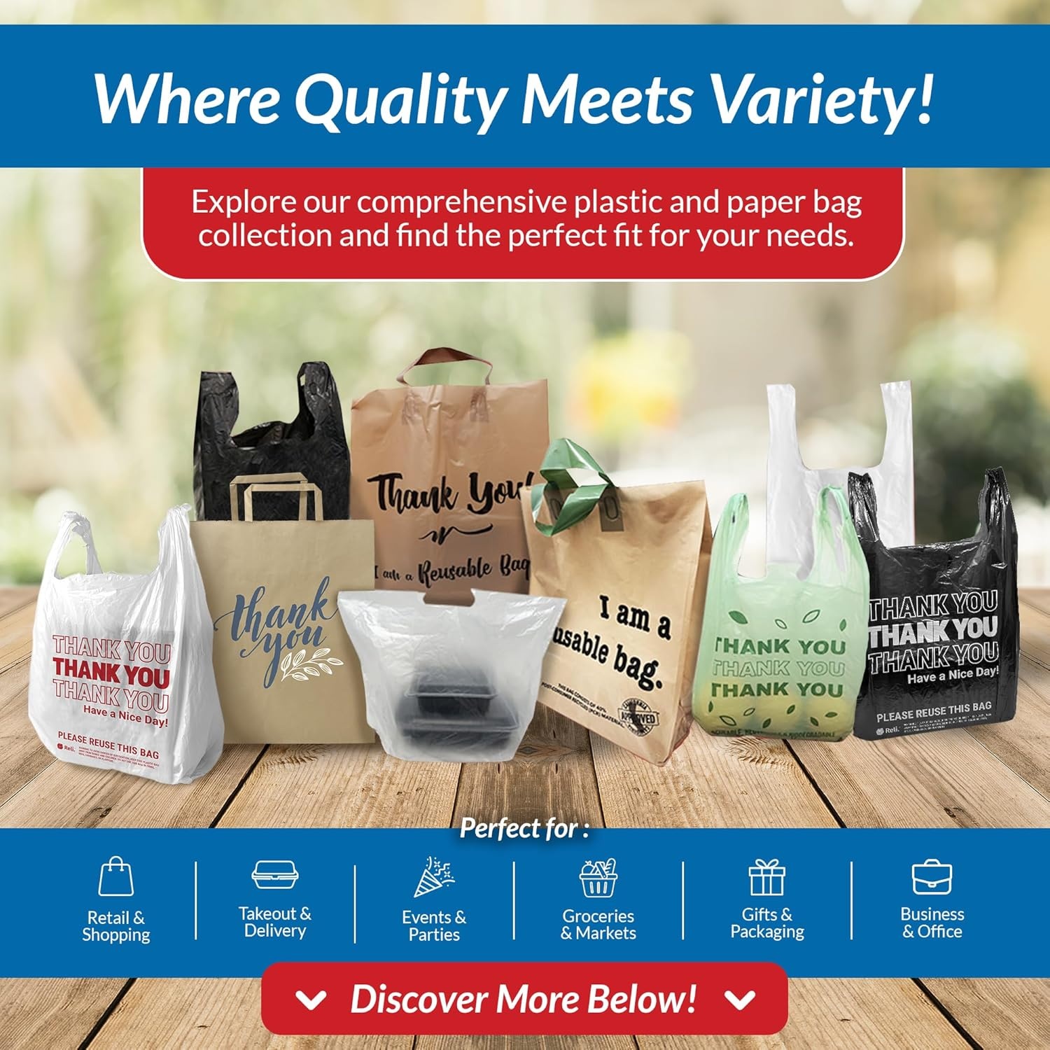image:imageReli Tshirt Plastic Bags 175 Pack Black Plastic Bags with Handles Plain Ideal for Grocery Shopping Food Take OutTo Go Small Business