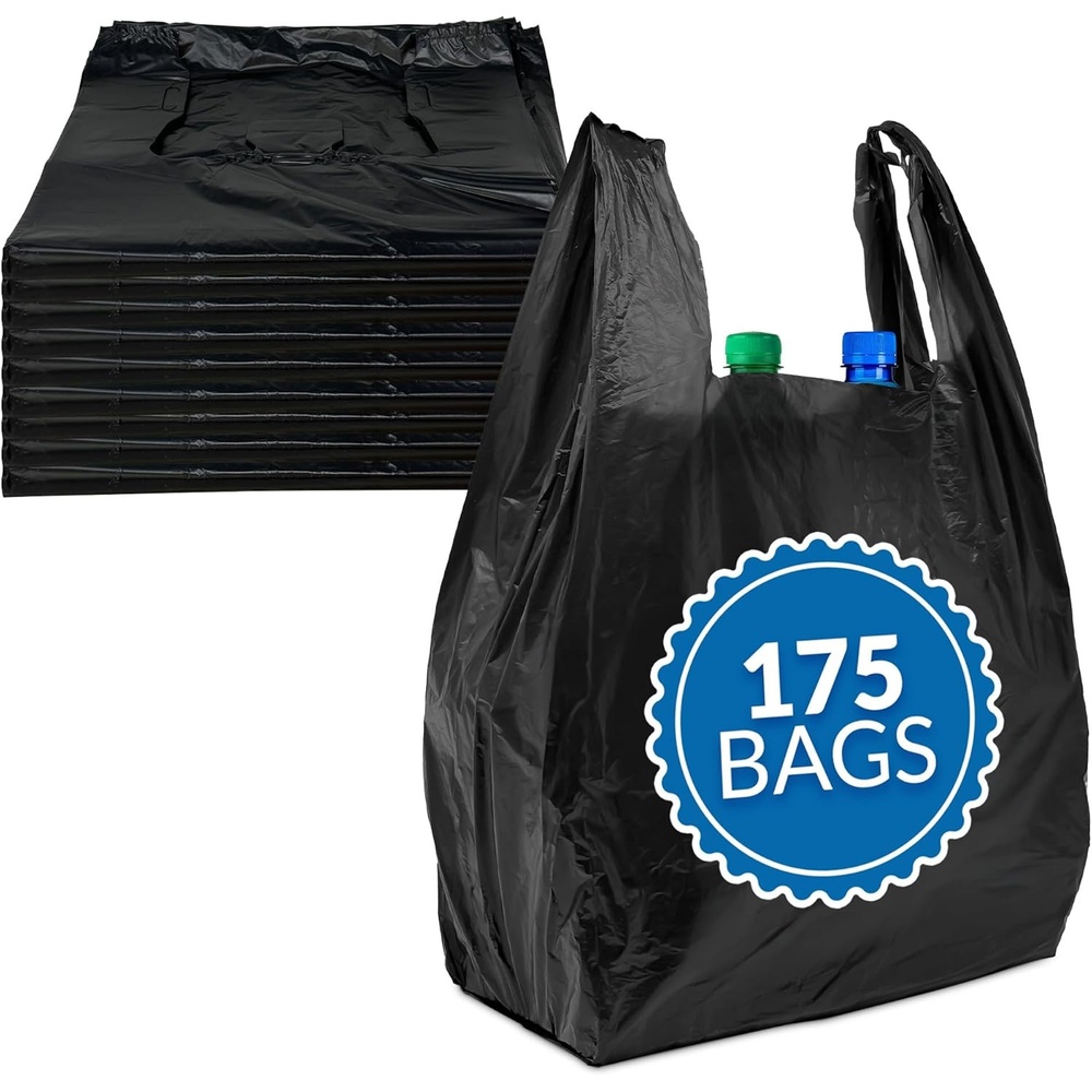 image:imageReli Tshirt Plastic Bags 175 Pack Black Plastic Bags with Handles Plain Ideal for Grocery Shopping Food Take OutTo Go Small Business