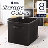 Reli. 13x13x13 Storage Cube Bins (8 Pack) | Large Cube Organizer Bins | 13×13 Fabric Storage Boxes | Fits Kallax | Collapsible, Foldable Fabric Cubby Box (Square) | Kids Room Organization (Black)