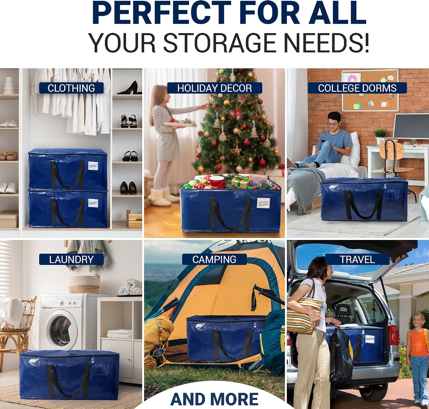 image:imageReli Moving Bags Heavy Duty 12 Pack Extra Large Totes for Storage amp Packing Small Space amp Dorm Room Essentials Packing Bags with Handles amp Zippers Alternative to Moving Boxes Blue