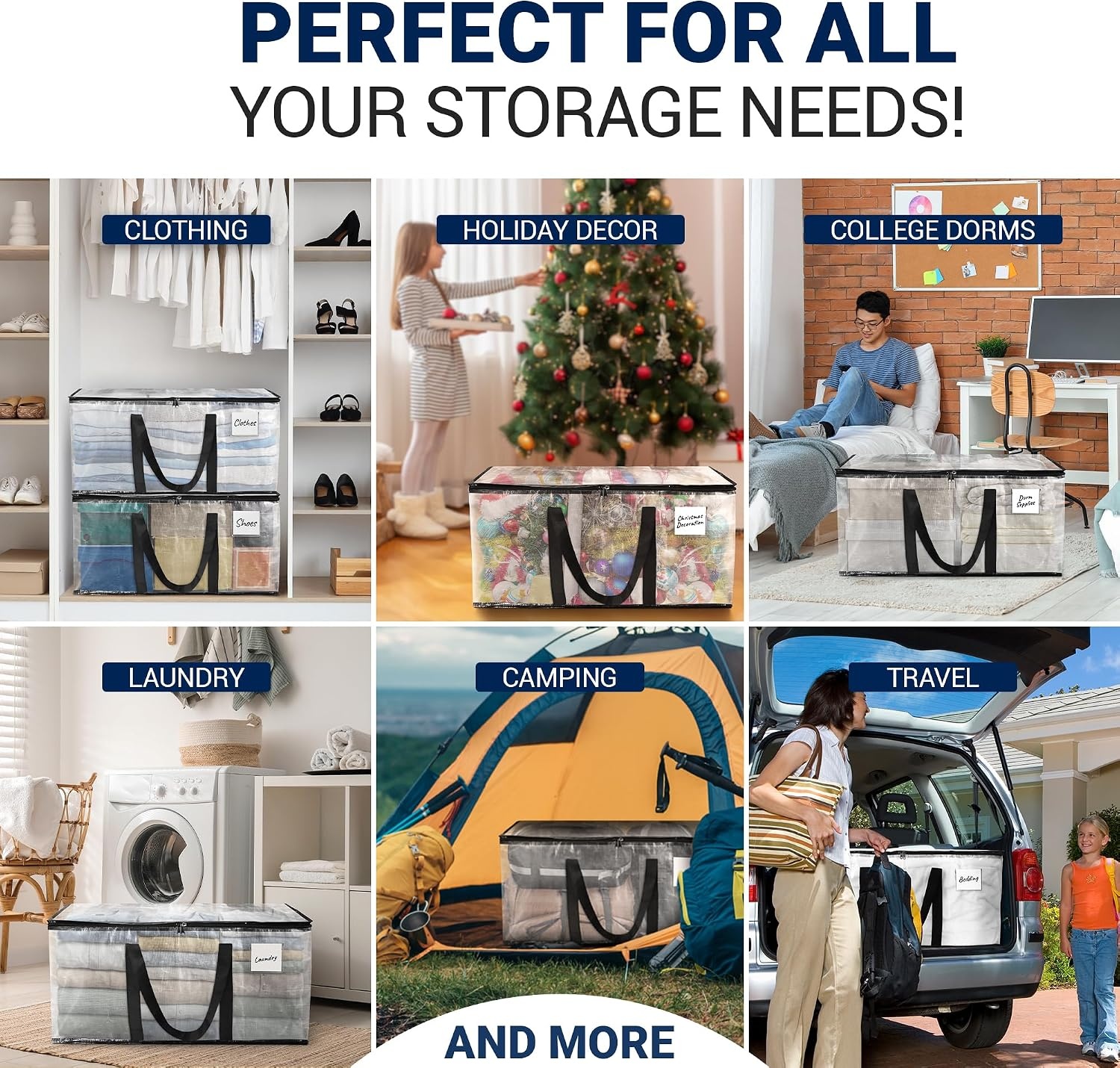 image:imageReli Moving Bags Heavy Duty 4 Pack Extra Large Totes for Storage amp Packing Small Space amp Dorm Room Essentials Packing Bags with Handles amp Zippers Alternative to Moving Boxes Clear