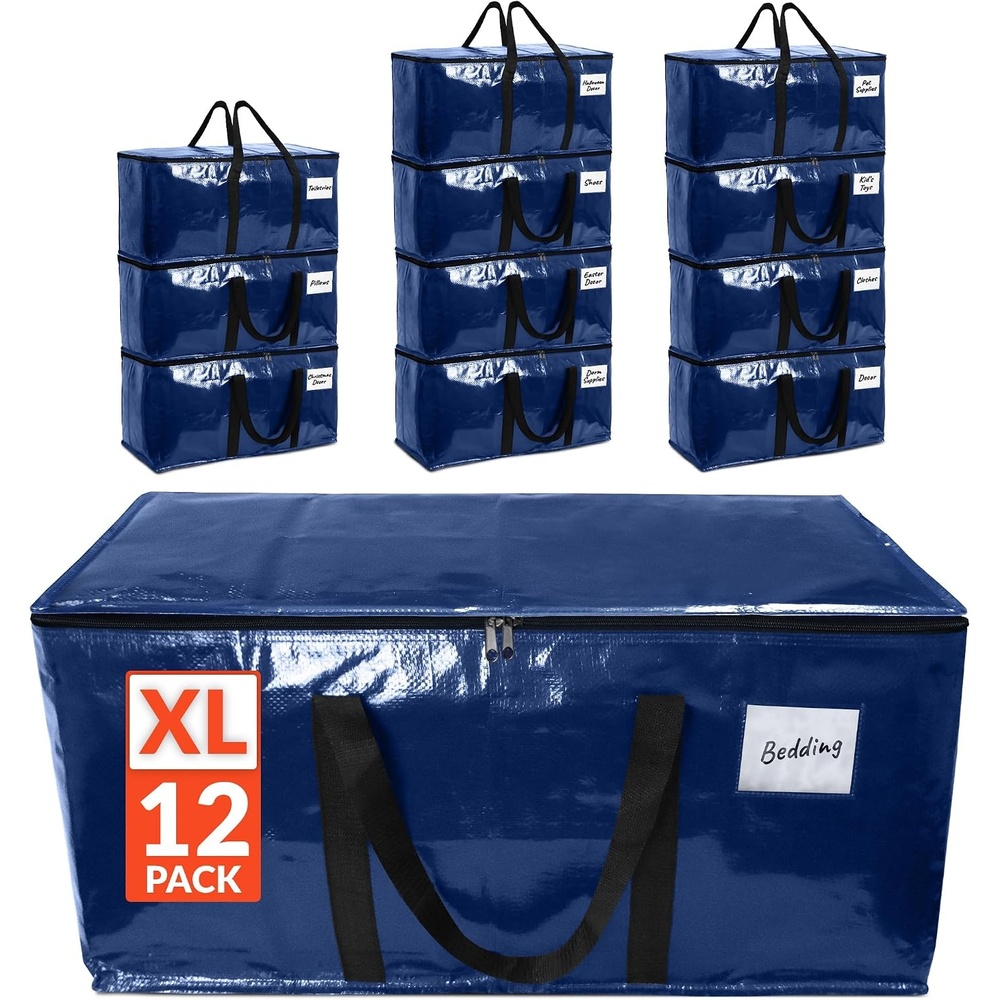 image:imageReli Moving Bags Heavy Duty 12 Pack Extra Large Totes for Storage amp Packing Small Space amp Dorm Room Essentials Packing Bags with Handles amp Zippers Alternative to Moving Boxes Blue