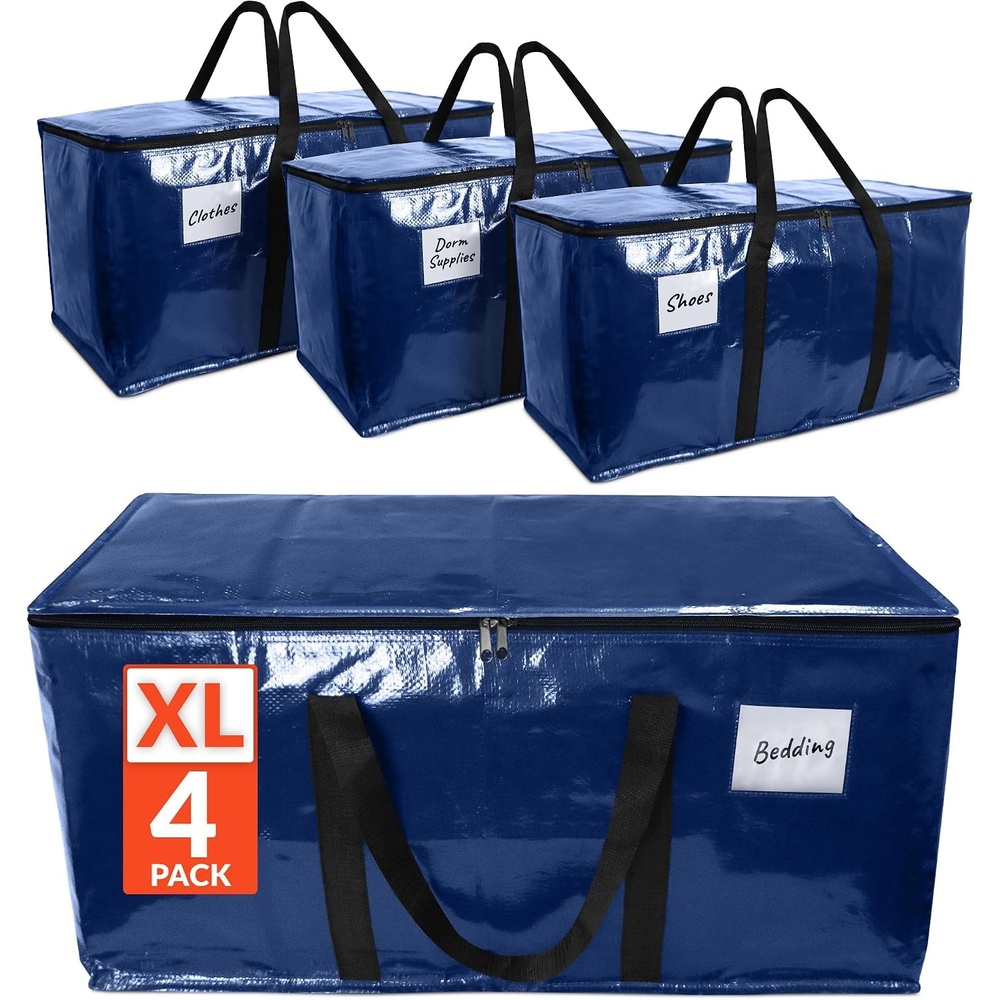 image:imageReli Moving Bags Heavy Duty 4 Pack Extra Large Totes for Storage amp Packing Small Space amp Dorm Room Essentials Packing Bags with Handles amp Zippers Alternative to Moving Boxes Blue