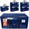 Reli. Moving Bags Heavy Duty (6 Pack) | Extra Large Totes for Storage & Packing | Small Space & Dorm Room Essentials | Packing Bags with Handles & Zippers | Alternative to Moving Boxes (Blue)