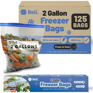 Reli. 2 Gallon Bags (125 Count) 13×15 inch Freezer | Bulk 2 Gallon with Double Zipper & Write-On Label | Heavy-Duty Clear