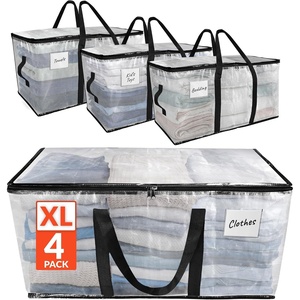 Reli. Moving Bags Heavy Duty (4 Pack) | Extra Large Totes for Storage & Packing | Small Space & Dorm Room Essentials | Packing Bags with Handles & Zippers | Alternative to Moving Boxes (Clear)
