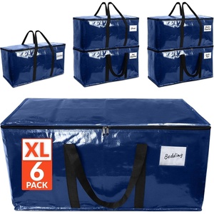 Reli. Moving Bags Heavy Duty (6 Pack) | Extra Large Totes for Storage & Packing | Small Space & Dorm Room Essentials | Packing Bags with Handles & Zippers | Alternative to Moving Boxes (Blue)