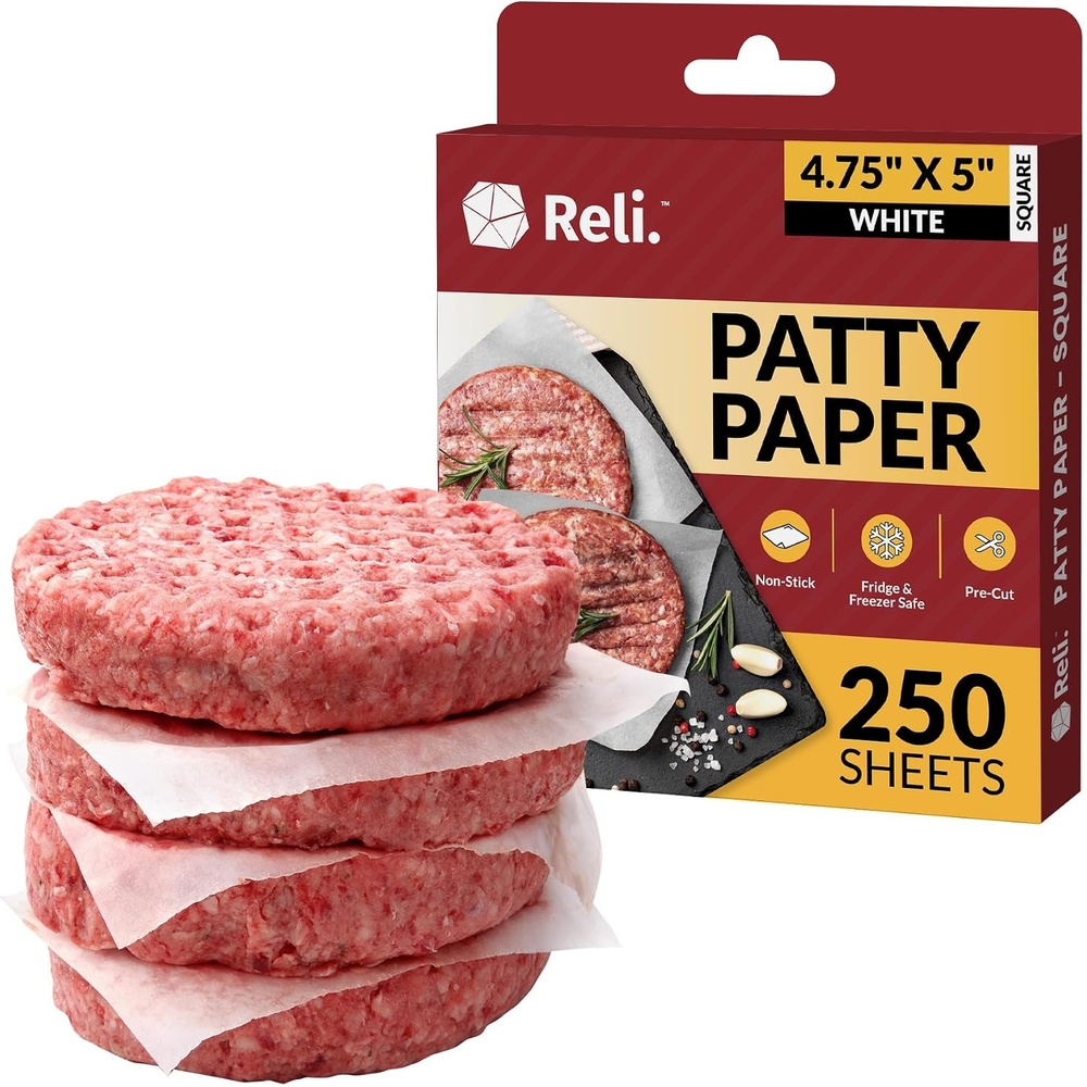 image:imageReli 250 Pack Hamburger Patty Paper 475 x 5Square Wax Paper Squares Food Grade Patty amp Parchment NonStick Sheets for Burger Press DeliButcher Meat ResturantGrade