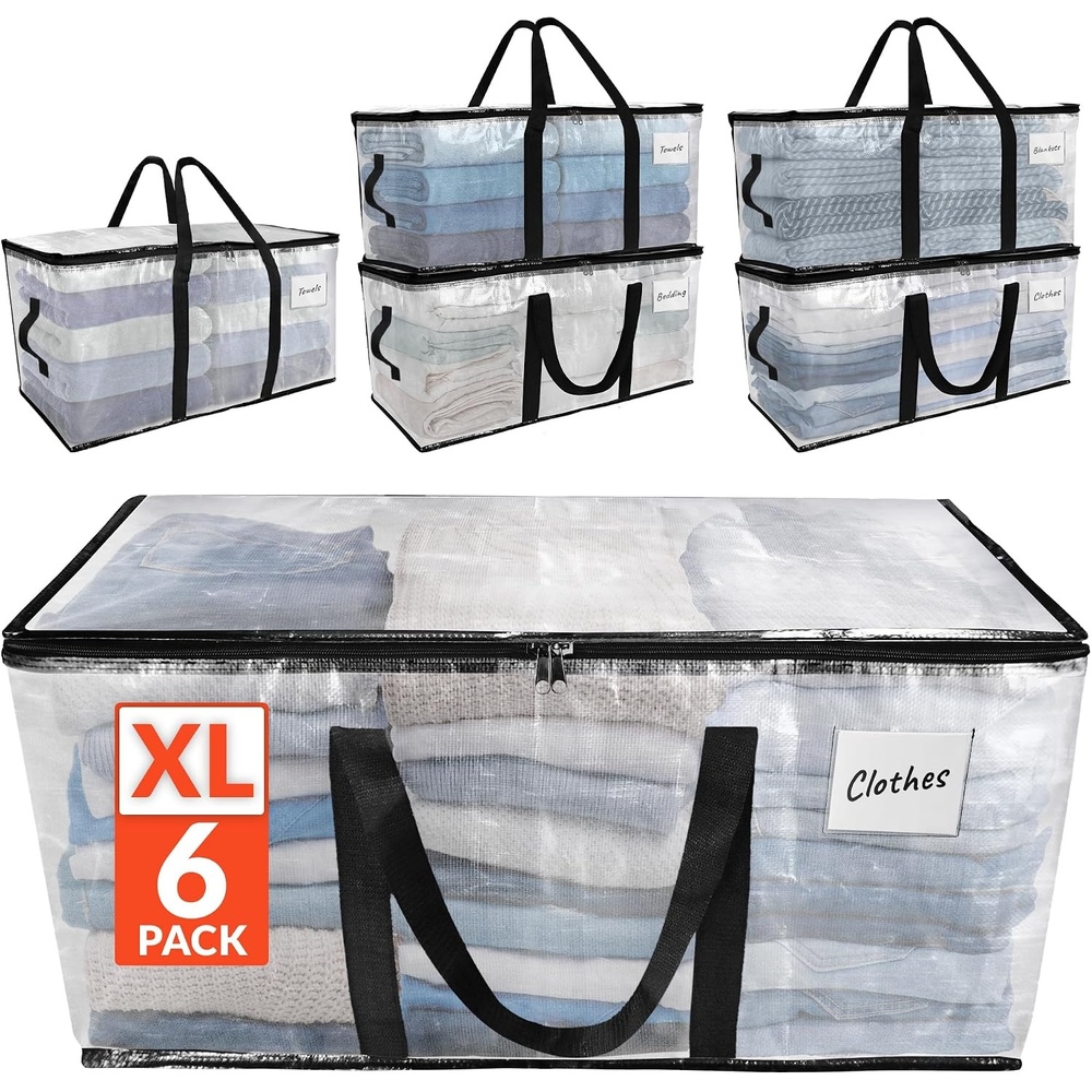 image:imageReli Moving Bags Heavy Duty 6 Pack Extra Large Totes for Storage amp Packing Small Space amp Dorm Room Essentials Packing Bags with Handles amp Zippers Alternative to Moving Boxes Clear