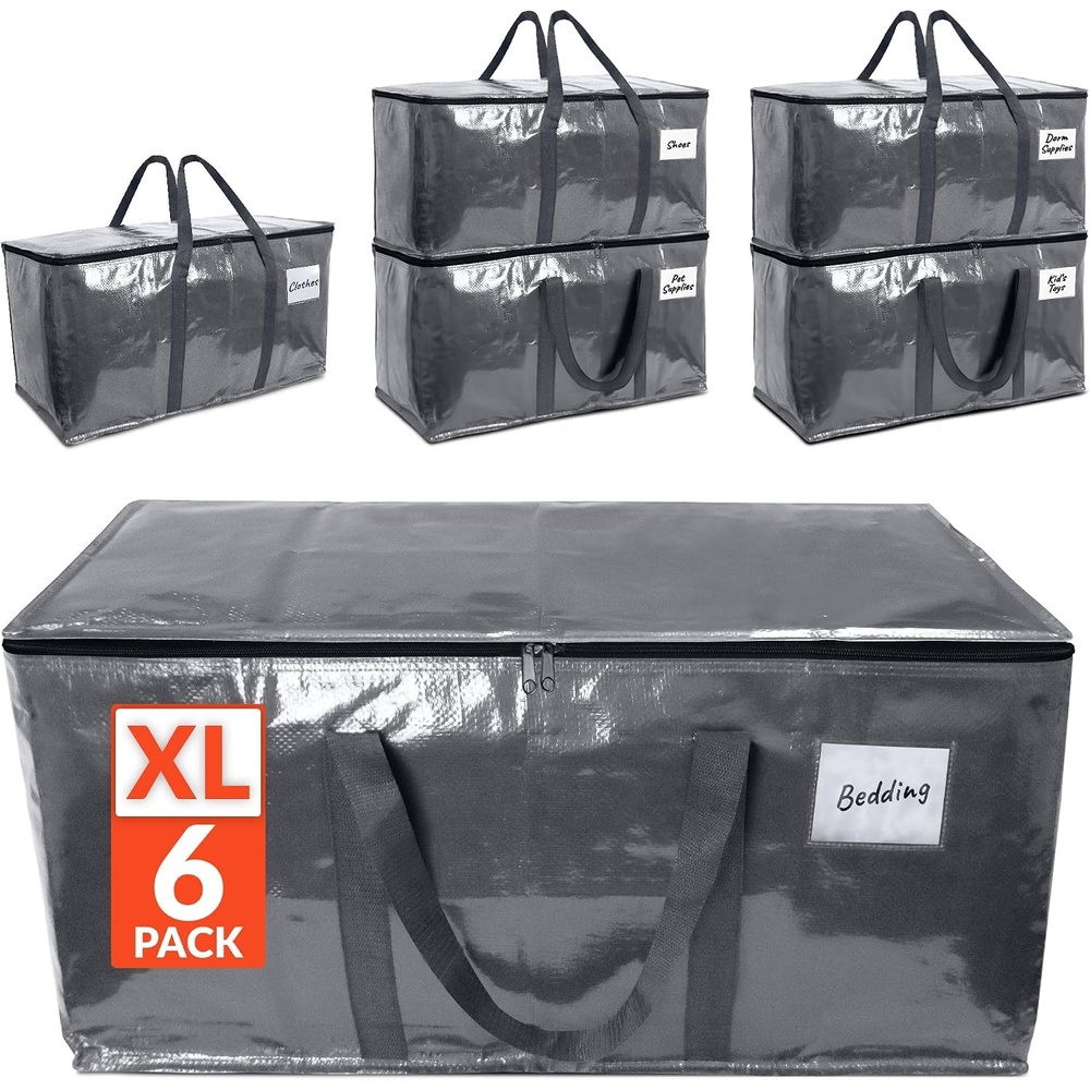 image:imageReli Moving Bags Heavy Duty 6 Pack Extra Large Totes for Storage amp Packing Small Space amp Dorm Room Essentials Packing Bags with Handles amp Zippers Alternative to Moving Boxes Grey