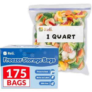 Reli. Quart Freezer Bags (175pk) | Resealable Freezer Storage, Quart Size | Food Storage Resealable Bags | Leak-Proof Double Zipper, Microwave-Safe, Write-On Label, BPA Free
