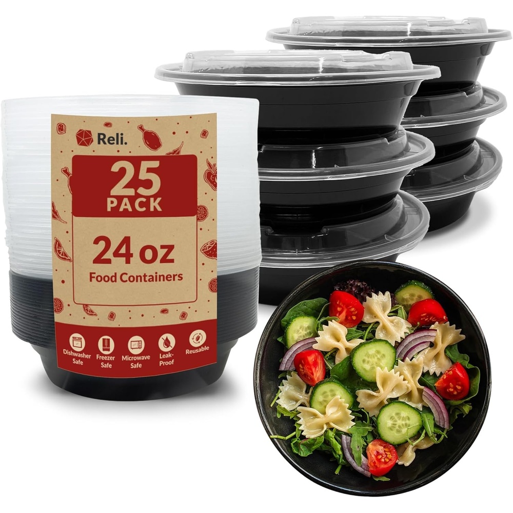 image:imageReli Meal Prep Container Bowls 24 oz 25 Pack Meal Prep Containers Reusable Plastic Take Out Food Boxes Microwavable Bowls Disposable with Lids Use for Takeout To Go Leftover