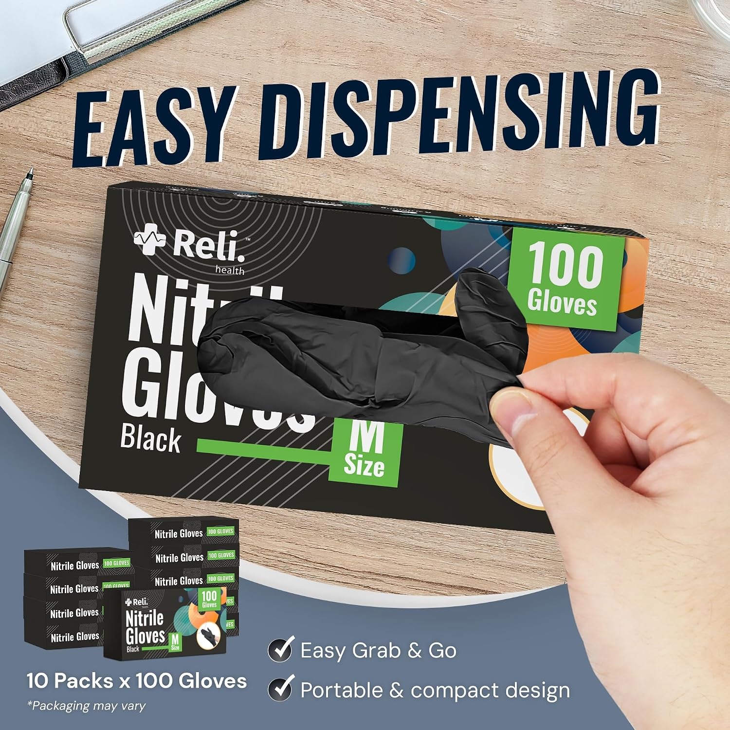 image:imageReli Black Nitrile Gloves Medium Disposable Gloves 1000 Pack Bulk Powder Free Latex Free Food Safe SingleUse Premium Nitrile Rubber Material for Automotive Work Cleaning Cooking
