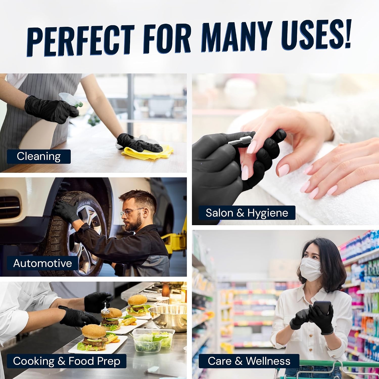 image:imageReli Black Nitrile Gloves Medium Disposable Gloves 1000 Pack Bulk Powder Free Latex Free Food Safe SingleUse Premium Nitrile Rubber Material for Automotive Work Cleaning Cooking