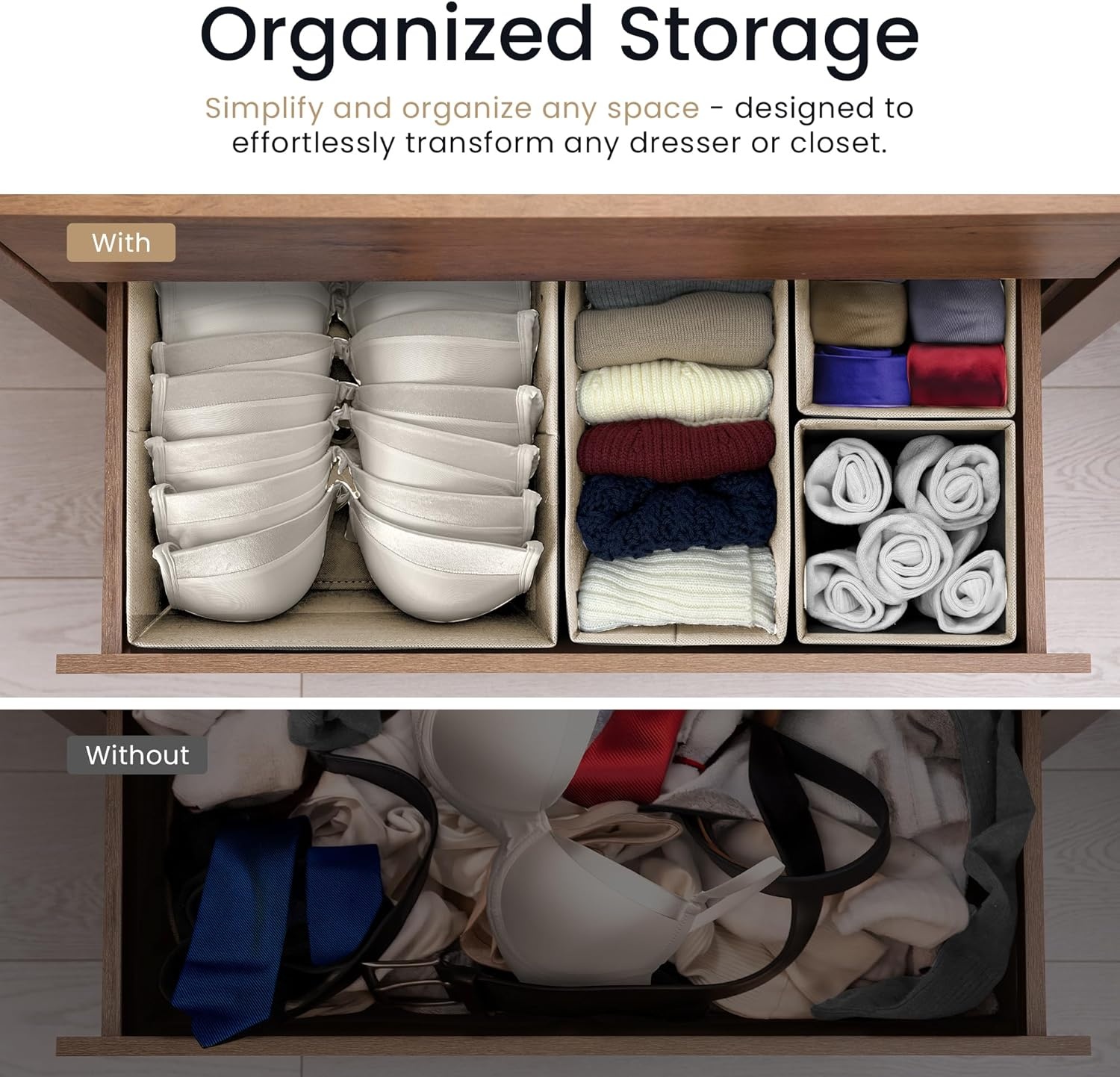 image:imageReli Drawer Organizers 14 Pack Storage Dividers Dresser Dividers amp Organization Bins for Clothes Baby Nursery Foldable Fabric Drawer Containers for Bras Socks Underwear Beige