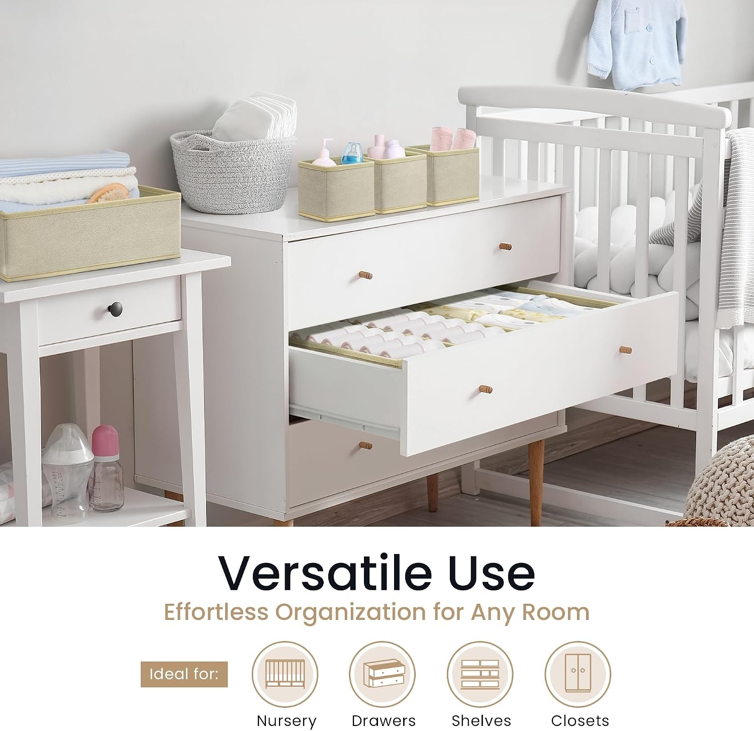 image:imageReli Drawer Organizers 14 Pack Storage Dividers Dresser Dividers amp Organization Bins for Clothes Baby Nursery Foldable Fabric Drawer Containers for Bras Socks Underwear Beige