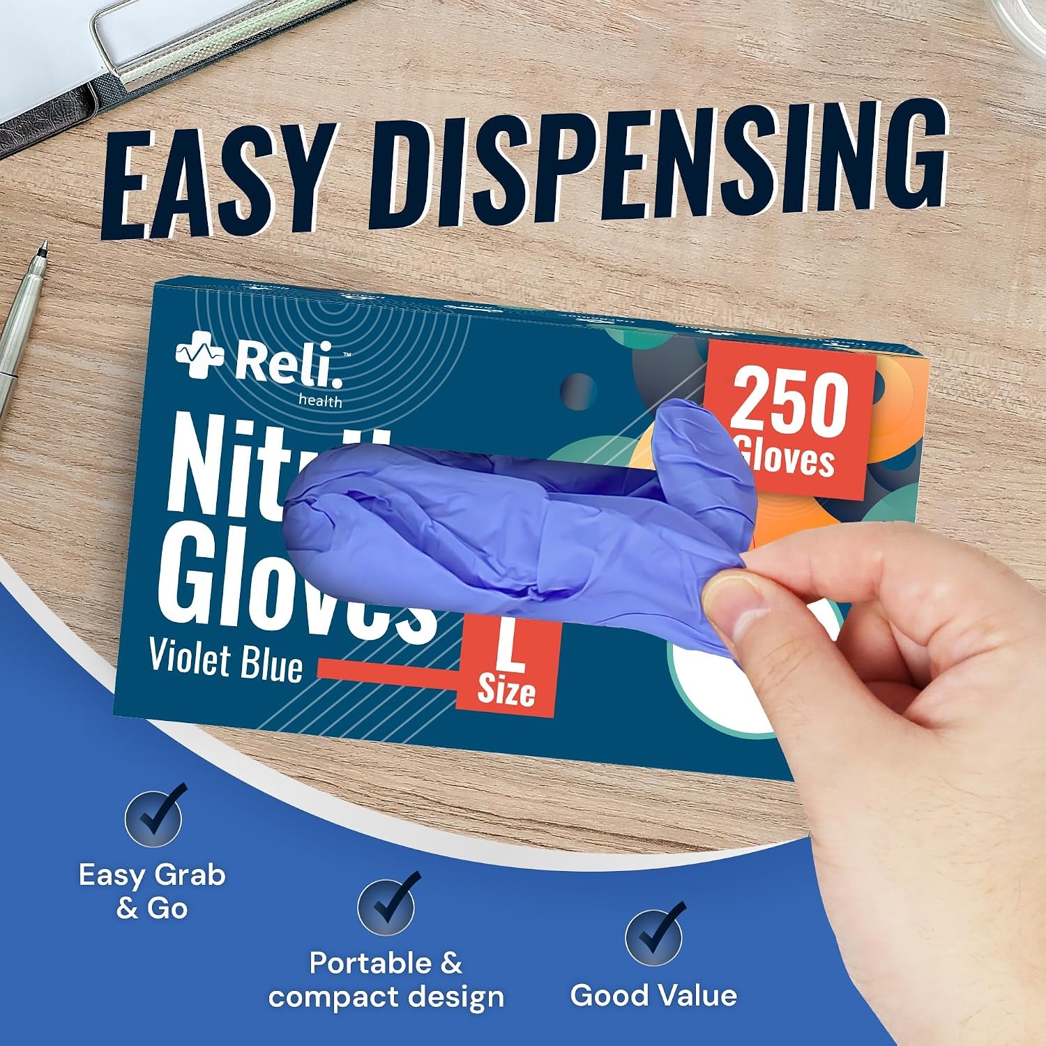 image:imageReli Nitrile Gloves Large Disposable Gloves 250 Pack Powder Free Latex Free Food Safe SingleUse Premium Nitrile Rubber for Cleaning Automotive Salon Violet BlueIris Blue