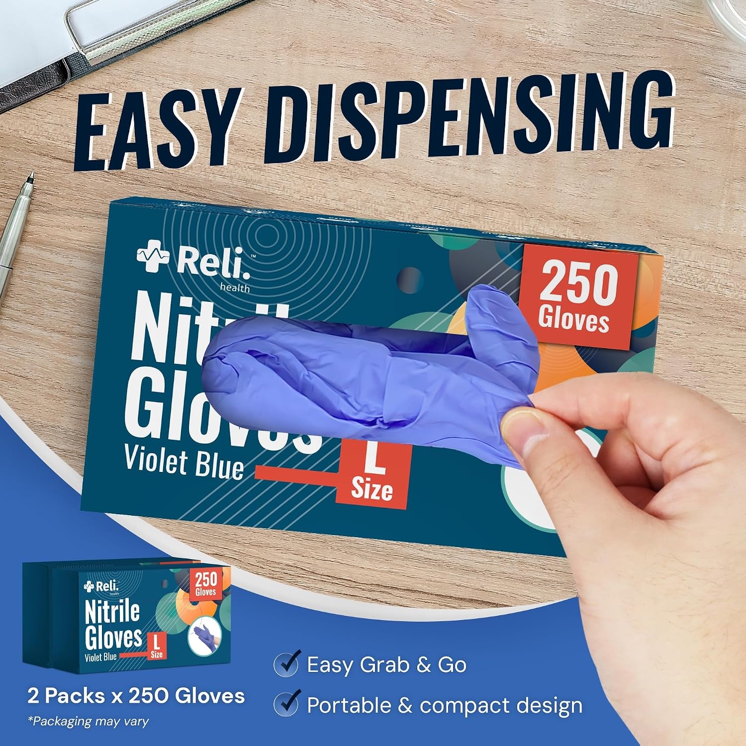 image:imageReli Nitrile Gloves Large Disposable Gloves 500 Pack Bulk Powder Free Latex Free Food Safe SingleUse Premium Nitrile Rubber for Cleaning Automotive Salon Violet BlueIris Blue