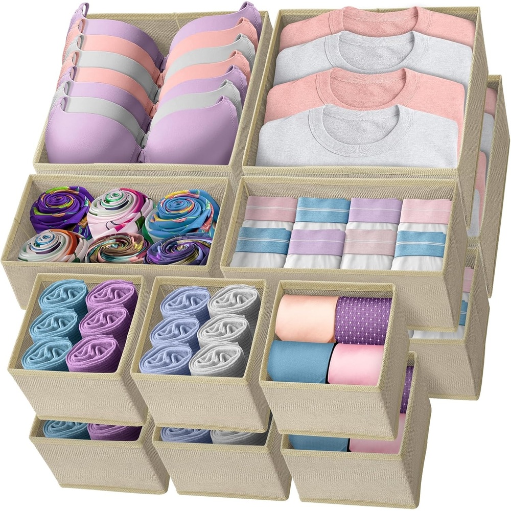 image:imageReli Drawer Organizers 14 Pack Storage Dividers Dresser Dividers amp Organization Bins for Clothes Baby Nursery Foldable Fabric Drawer Containers for Bras Socks Underwear Beige