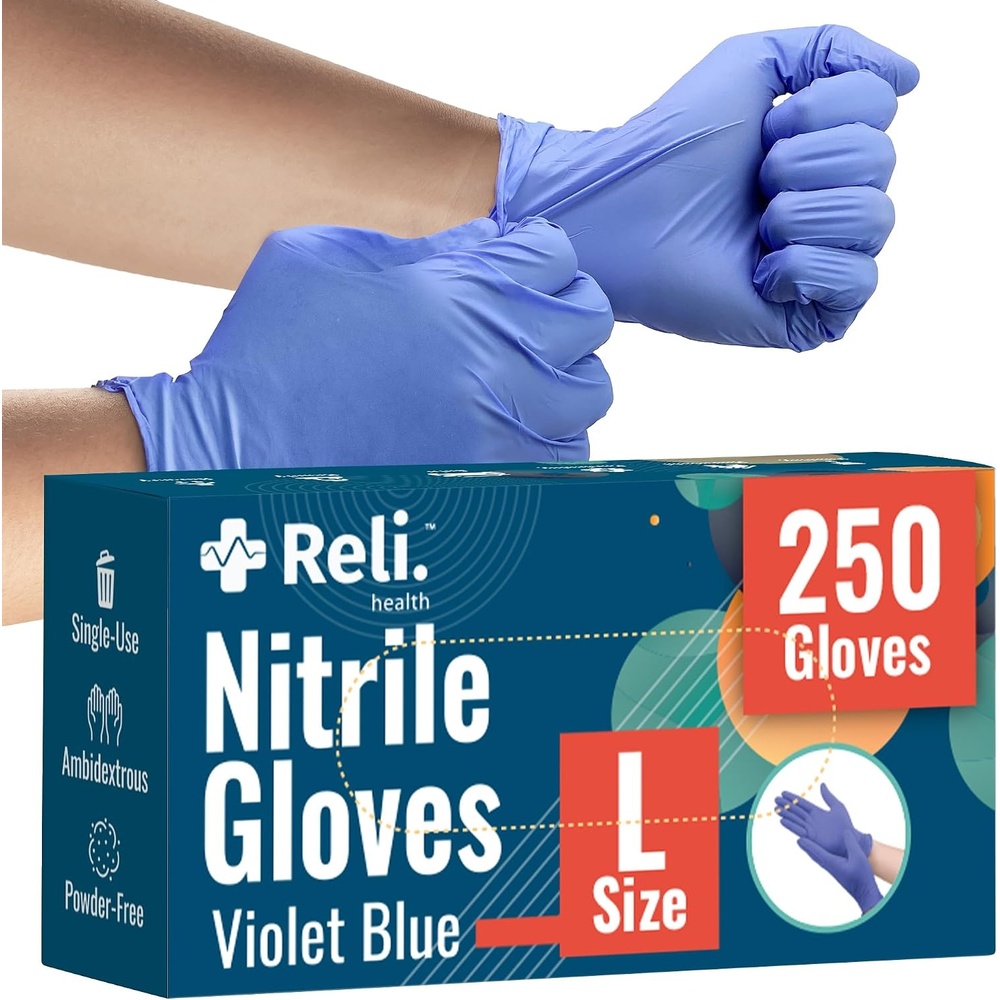 image:imageReli Nitrile Gloves Large Disposable Gloves 250 Pack Powder Free Latex Free Food Safe SingleUse Premium Nitrile Rubber for Cleaning Automotive Salon Violet BlueIris Blue