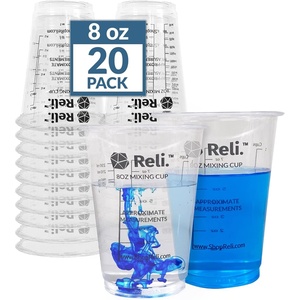 Reli. 8 oz Paint Mixing Cup/Resin Mixing (20 Pcs) | Disposable Measuring Cups | Clear Plastic Measures | Use for Paint, Epoxy Resin, Pigments (8oz)
