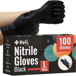 Reli. Black Nitrile Gloves, Large | Disposable Gloves (100 Pack) | Powder Free, Latex Free, Food Safe | Single-Use | Premium Nitrile Rubber Material for Automotive Work, Cleaning, Cooking