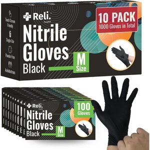 Reli. Black Nitrile Gloves, Medium | Disposable Gloves (1000 Pack, Bulk) | Powder Free, Latex Free, Food Safe | Single-Use | Premium Nitrile Rubber Material for Automotive Work, Cleaning, Cooking