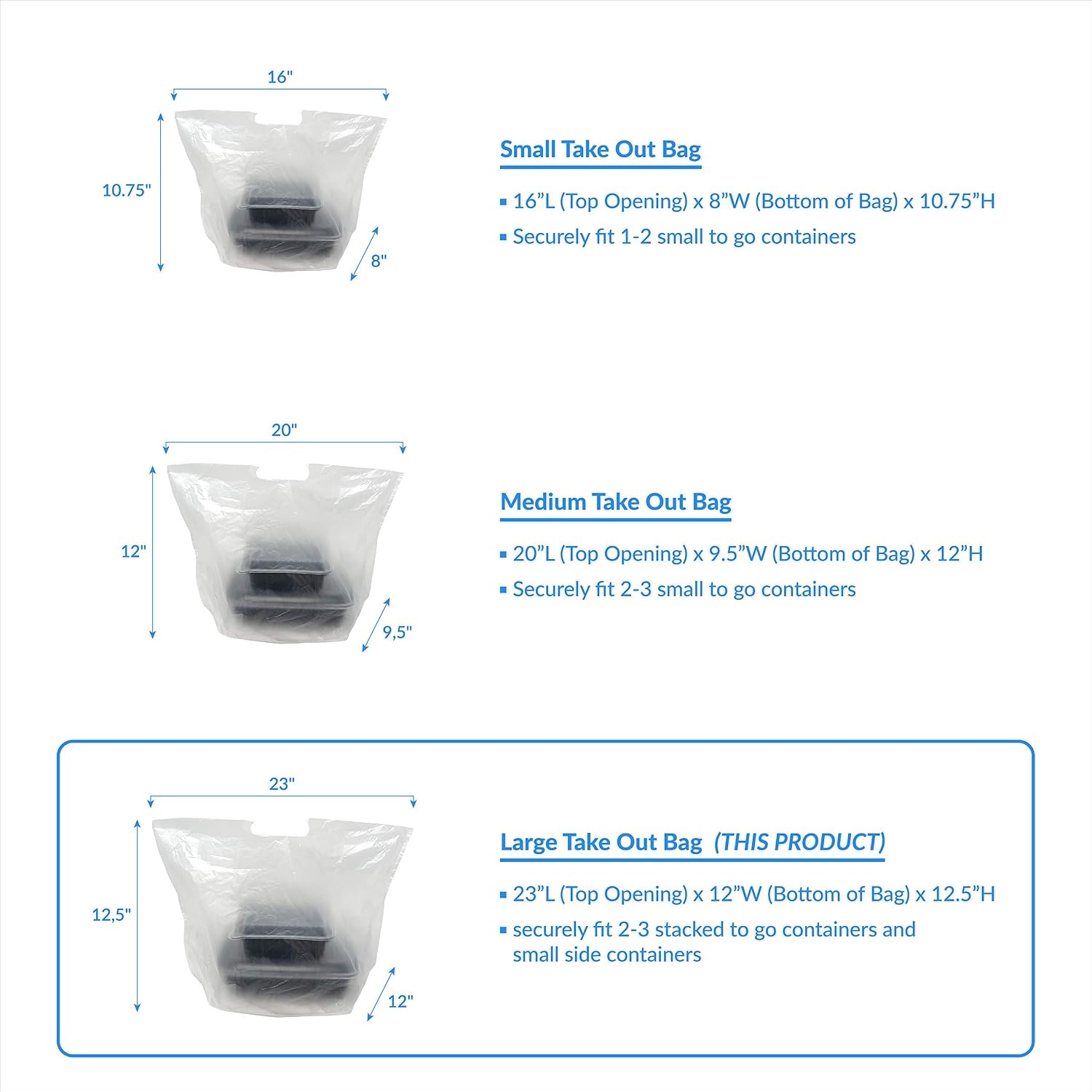 image:imageReli To Go BagsTake Out Bags 100 Count Large 23 L x 12 W x 125 H Reusable Plastic Bags with Handles Die Cut Handle Plastic Use for Shopping Business Carry Out Restaurant