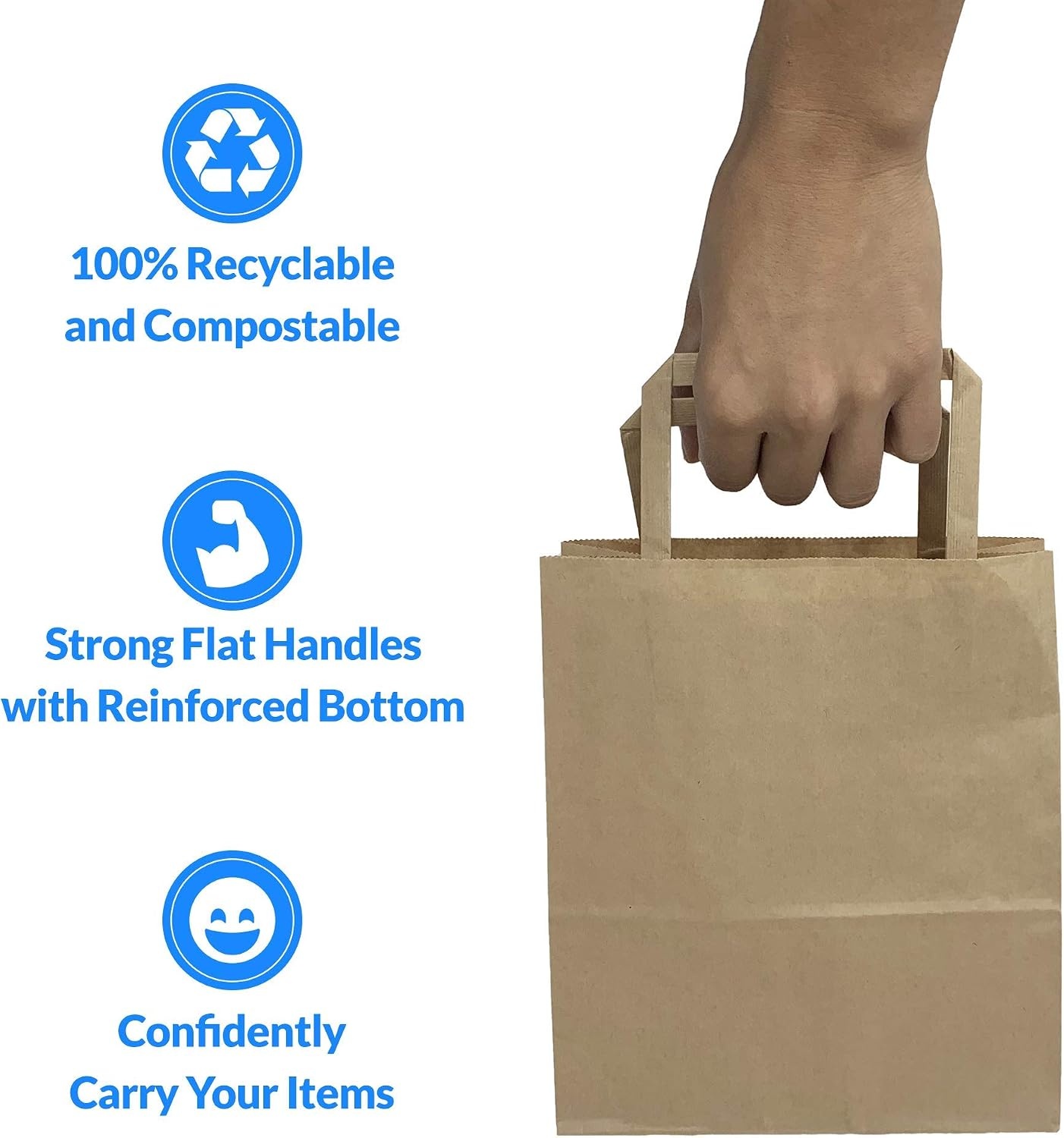 image:imageReli 100 Pack 7x315x8 Small Brown Paper Bags wHandles Kraft Paper Shopping Brown Kraft Bag for Retail Merchandise To Go Parties