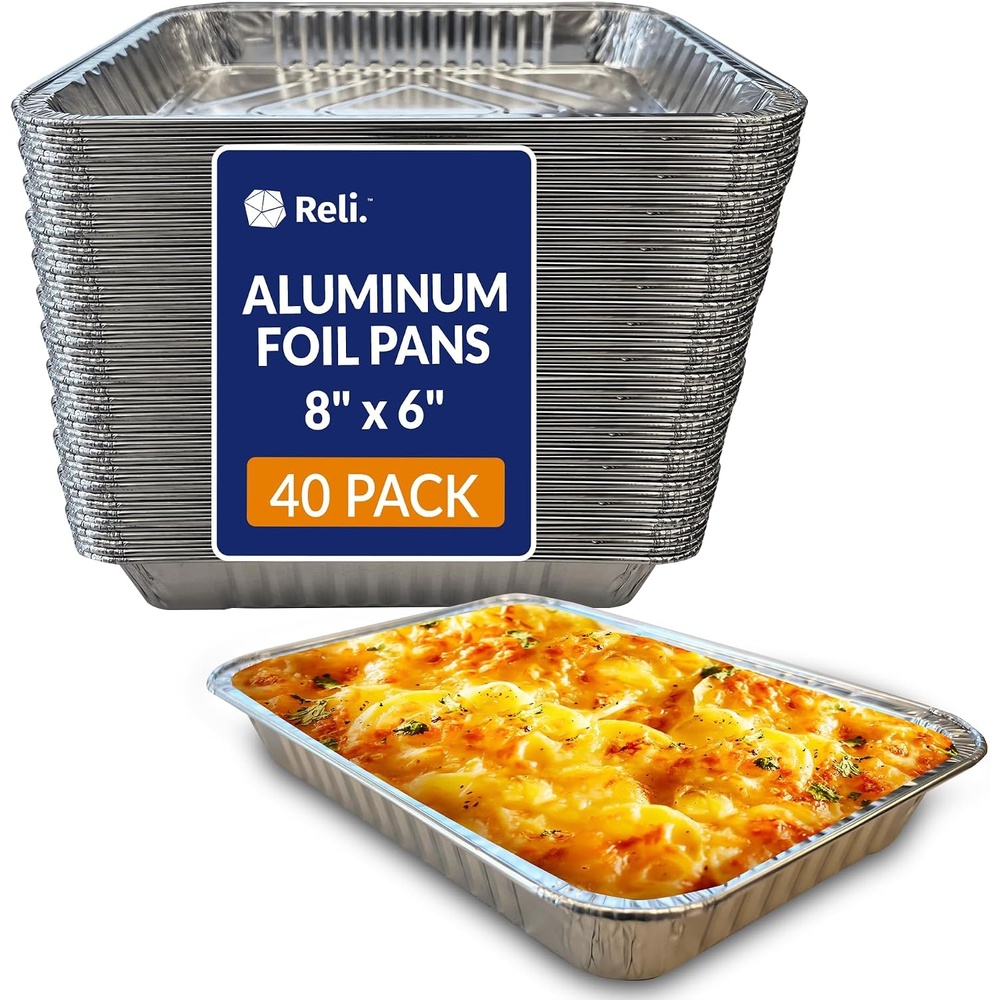 image:imageReli Aluminum Foil Pans 8x6 40 Pack Grill Drip Pans Disposable Fits Weber amp Most GasCharcoal Grills Grease Liner Trays for Easy Cleanup Oven amp Freezer Safe