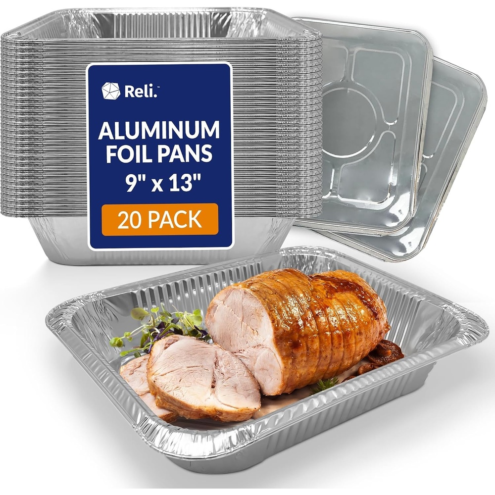 image:imageReli Aluminum Pans with Lids 9x13 20 Pack Disposable Tin Foil Trays Oven Safe for Cooking Baking Roasting Events Meal Prep Freezer Safe amp Dishwasher Safe