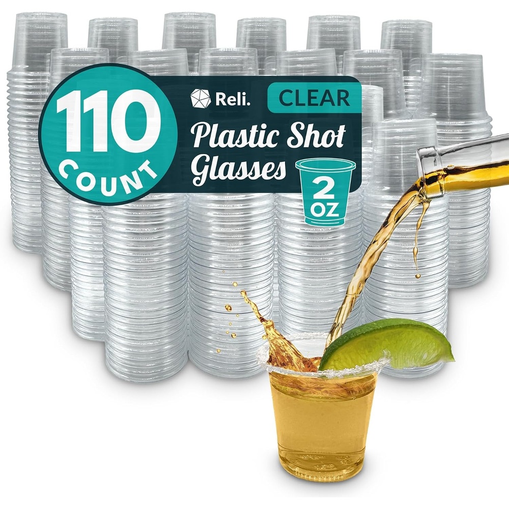 image:imageReli 110 Count 2 oz Plastic Shot Glasses Disposable Clear Jello Shot Cups Mini Plastic Cups for Party Sauces Samples BPA Free Shatterproof 1oz Mini Glasses Disposable