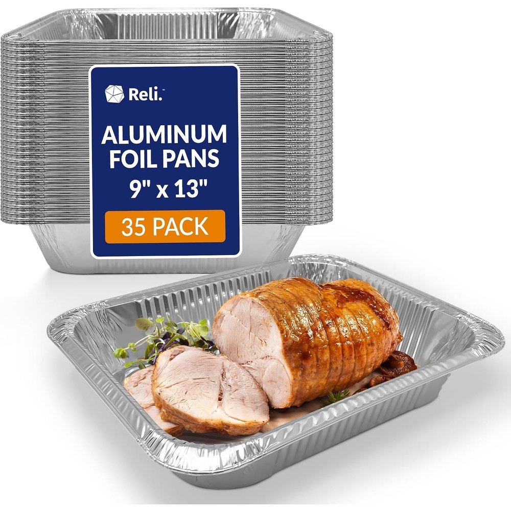 image:imageReli Aluminum Foil Pans 9x13 35 Pack Disposable Baking Pans Food Trays Oven Safe for Cooking Baking Roasting Events Meal Prep Freezer Safe amp Dishwasher Safe