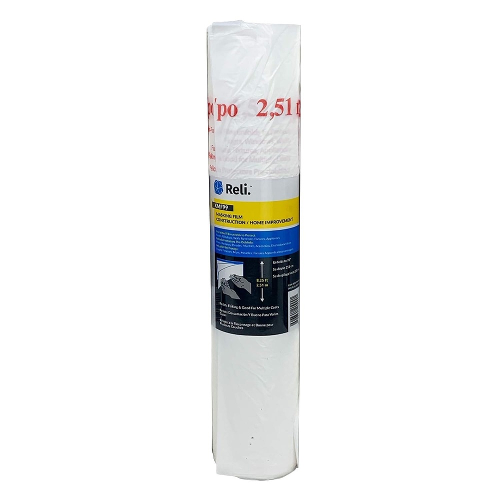 image:imageReli Masking Film 1 Roll 90 Foot x 99 Inch Masking Plastic Film PreFolded Hand Masker for Painting amp Automotive Plastic Overspray Protection90 foot length x 99 inch width 1 roll