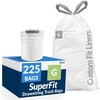 Reli. SuperFit Code G (225 Count) | Compatible with Simplehuman Code G | Custom Fit Liners | Drawstring Trash Bags | 30 Liter / 8 Gallon | White | Roll Pack