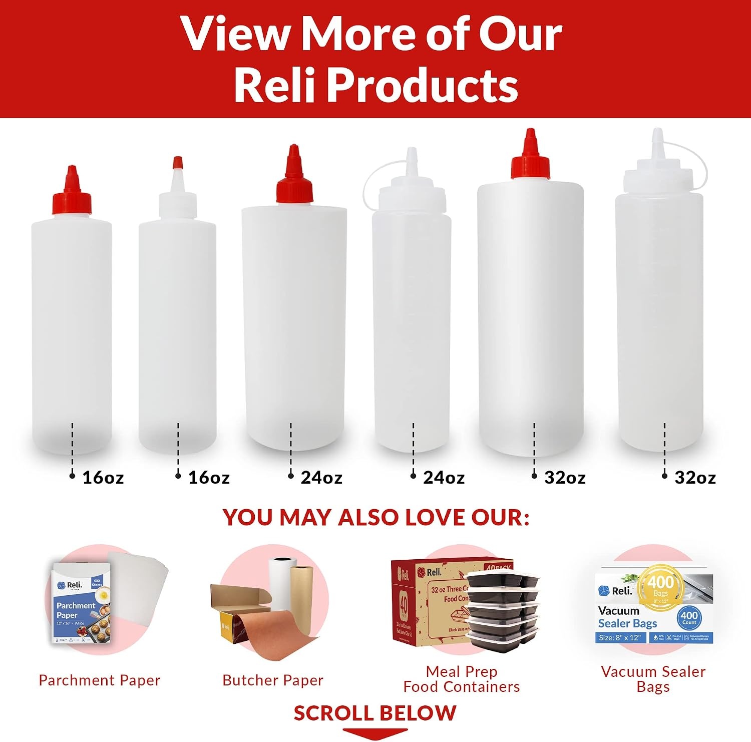 image:imageReli Plastic Squeeze Bottles 16 oz 10 Pack Clear with Red Tip Cap Condiment Squeeze Bottles for Sauces 16 Ounce Hot Sauce Ketchup Condiments Olive Oil BPA Free