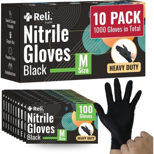 Reli. Black Nitrile Gloves, Medium (1000 Pack, Bulk) | Heavy Duty Gloves | Disposable | Powder Free, Latex Free, Food Safe | Premium Nitrile Rubber Material for Mechanic, Cleaning, Cooking