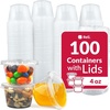 Reli. 4 oz Condiment Containers with Lids (100 sets) | Ideal for Sauce, Souffle, Samples, Jello Shot Cups | Disposable, BPA-Free Plastic | Small Containers 4oz, Bulk