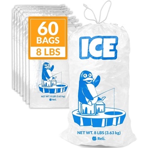 Reli. Plastic Ice Bags 8lb (60 Pack) Cotton Drawstring